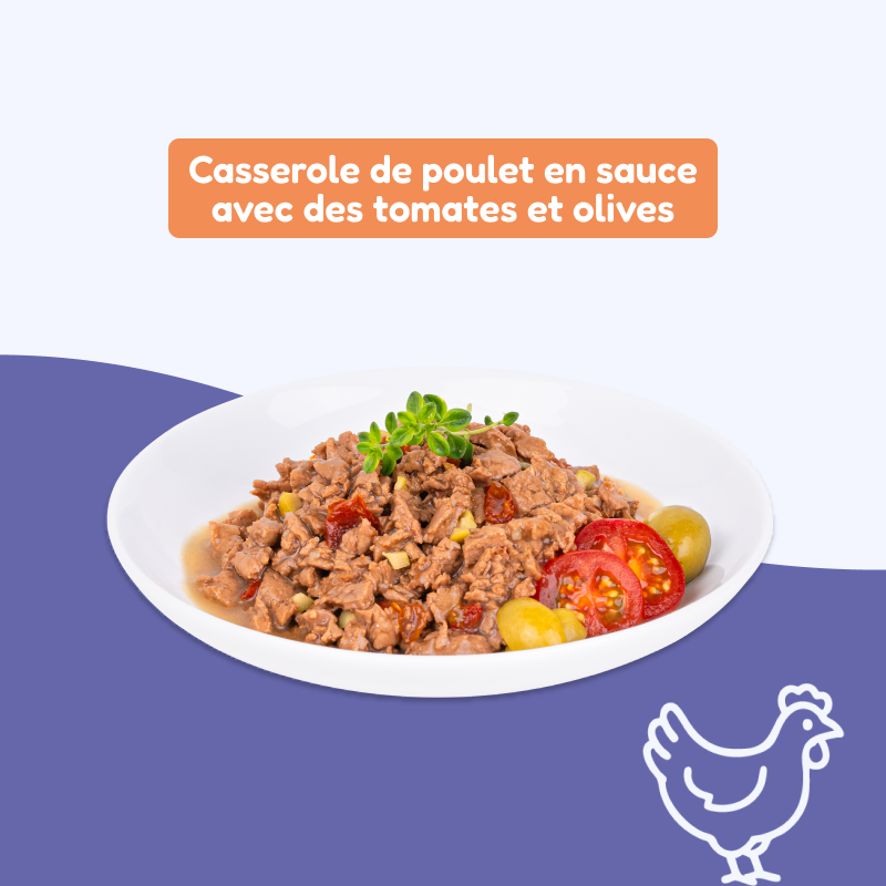Casseroles de poulet, avec tomates et olives (chat stérilisé)