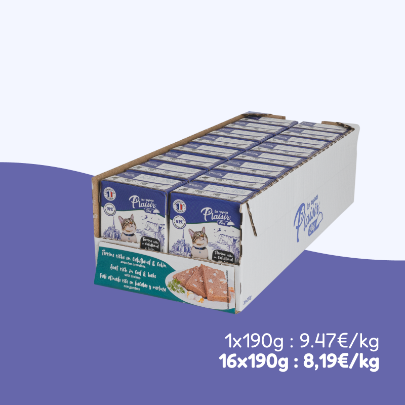 Terrines cabillaud et colin, avec crevettes (chat stérilisé)