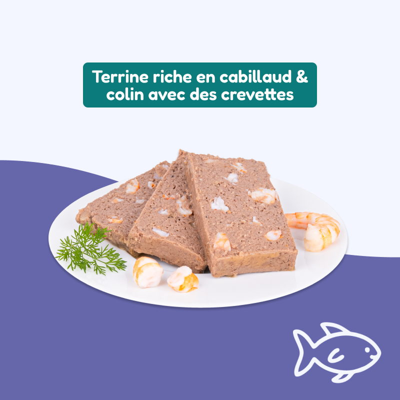 Terrines cabillaud et colin, avec crevettes (chat stérilisé)