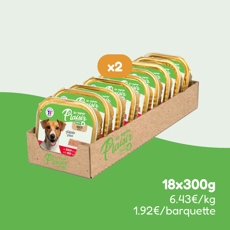 Pâtées bio au bœuf et légumes (chien adulte)