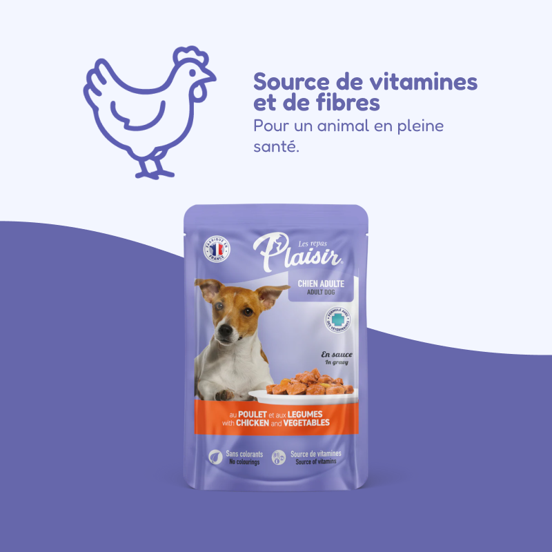 Émincés au poulet et aux légumes (chien adulte)