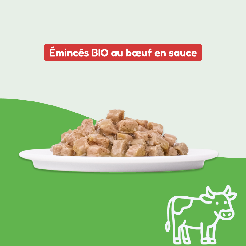 Émincés bio au bœuf (chat adulte et stérilisé)