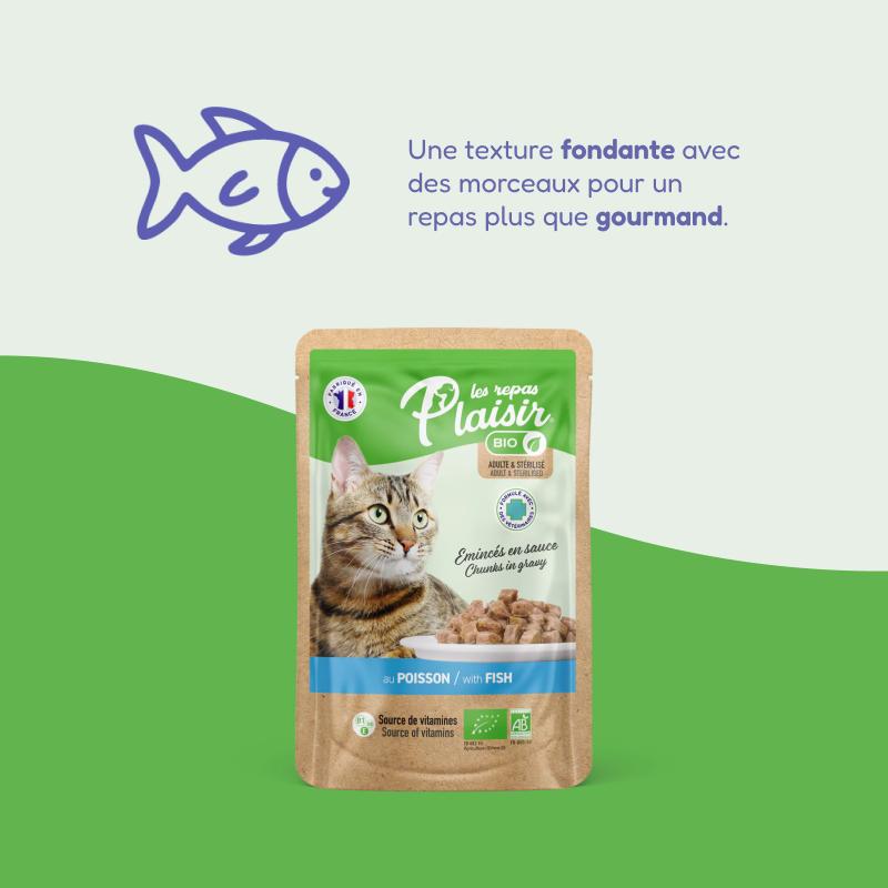 Émincés bio au poisson (chat adulte et stérilisé)
