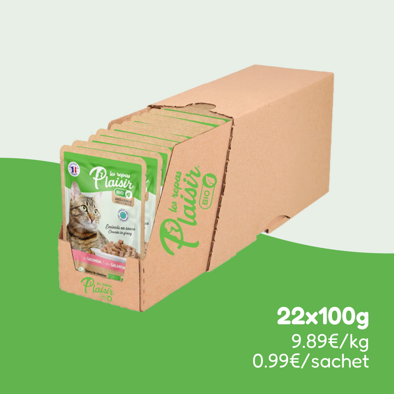 Émincés bio au saumon (chat adulte et stérilisé)