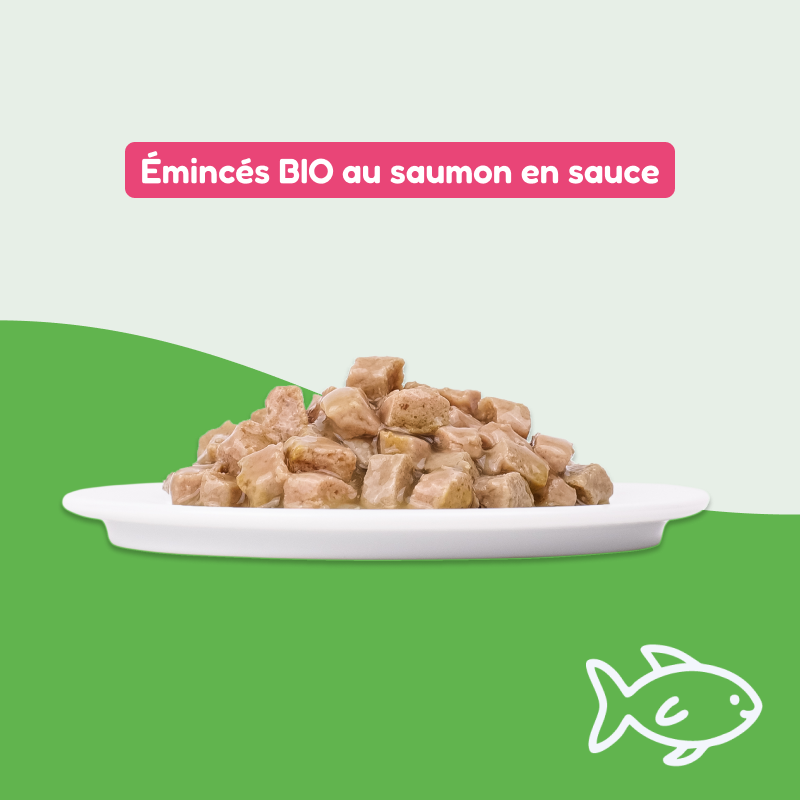 Émincés bio au saumon (chat adulte et stérilisé)