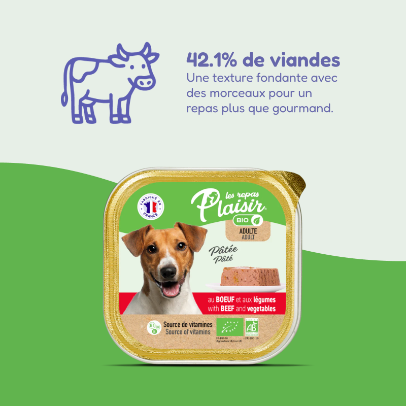 Pâtées bio au bœuf et légumes (chien adulte)