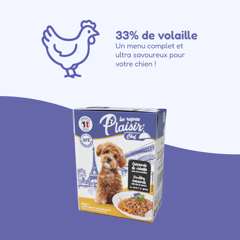 Casseroles de volaille, avec riz et carottes (chien adulte)