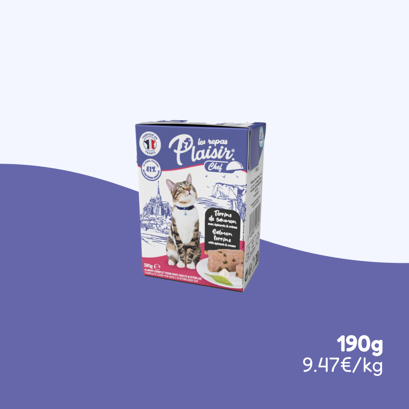 Terrines de saumon, avec épinards et crème (chat stérilisé)