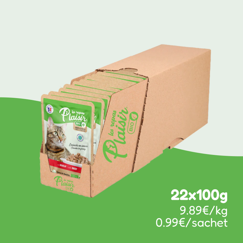 Émincés bio au bœuf (chat adulte et stérilisé)