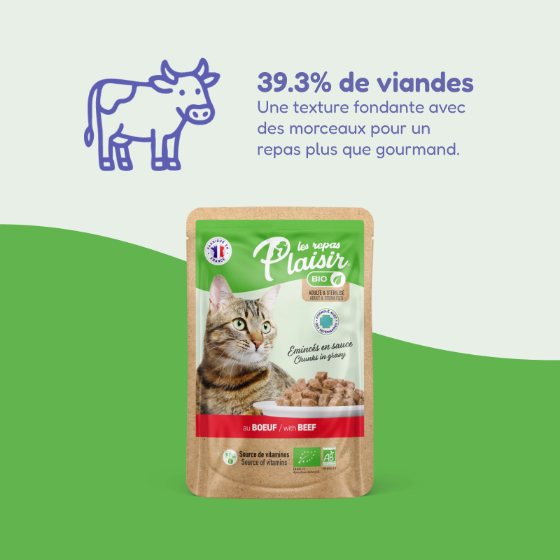 Émincés bio au bœuf (chat adulte et stérilisé)