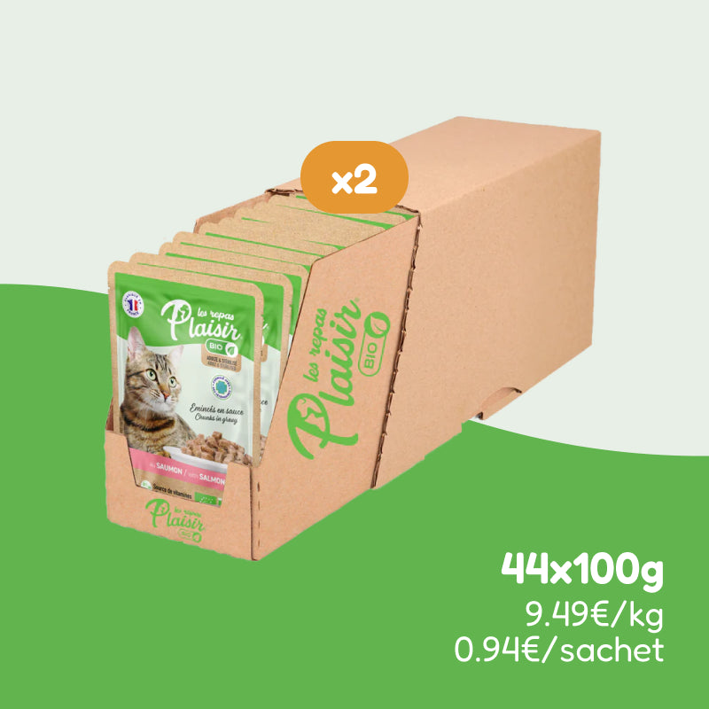 Émincés bio au saumon (chat adulte et stérilisé)