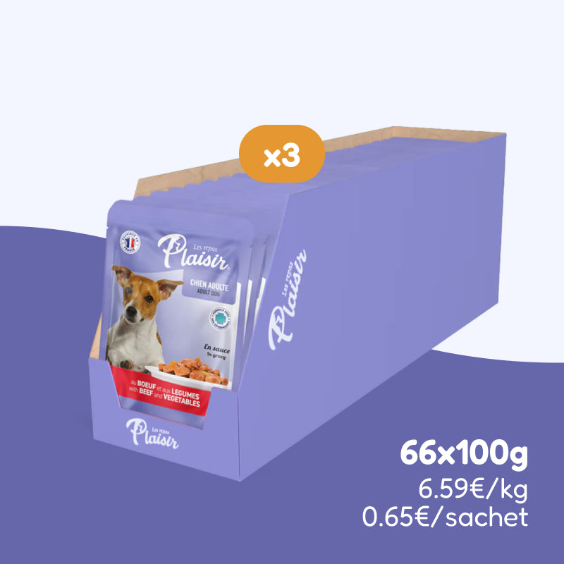 Émincés au bœuf et aux légumes (chien adulte)