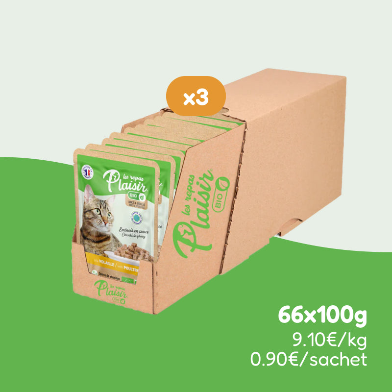 Émincés bio à la volaille (chat adulte et stérilisé)