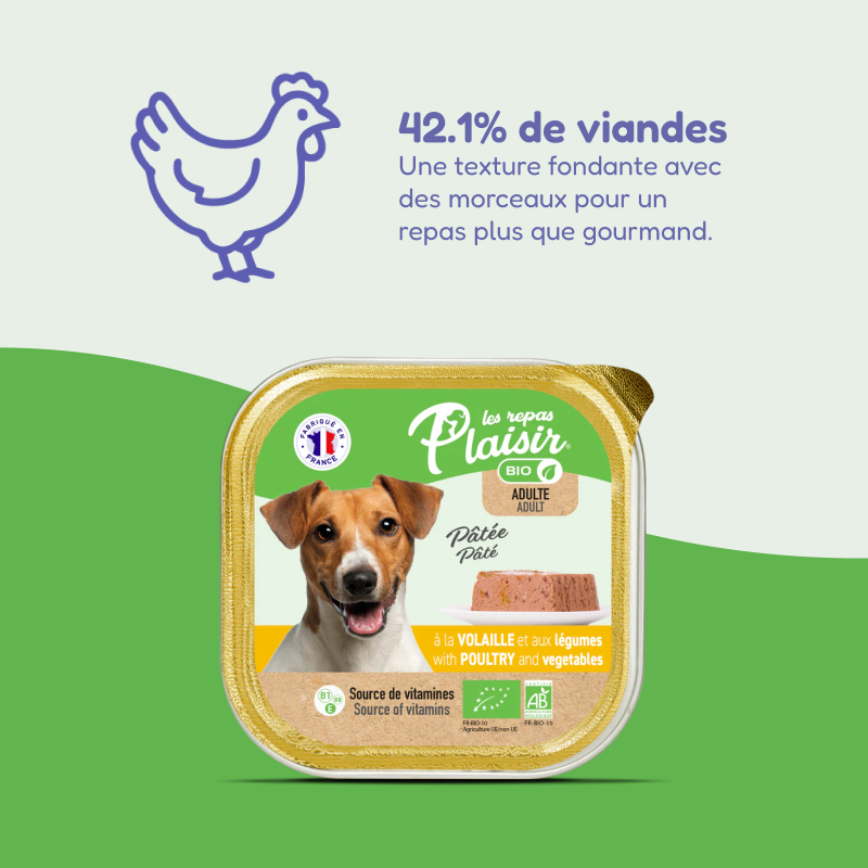 Pâtées bio à la volaille et légumes (chien adulte)