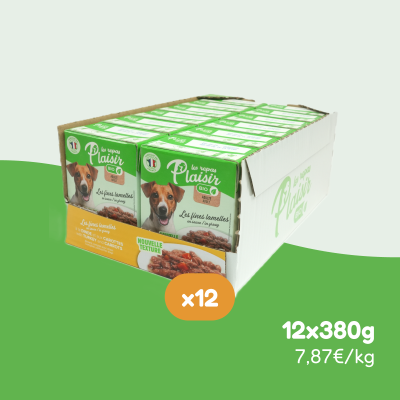 Les fines Lamelles BIO dinde et carottes en sauce (chien adulte)