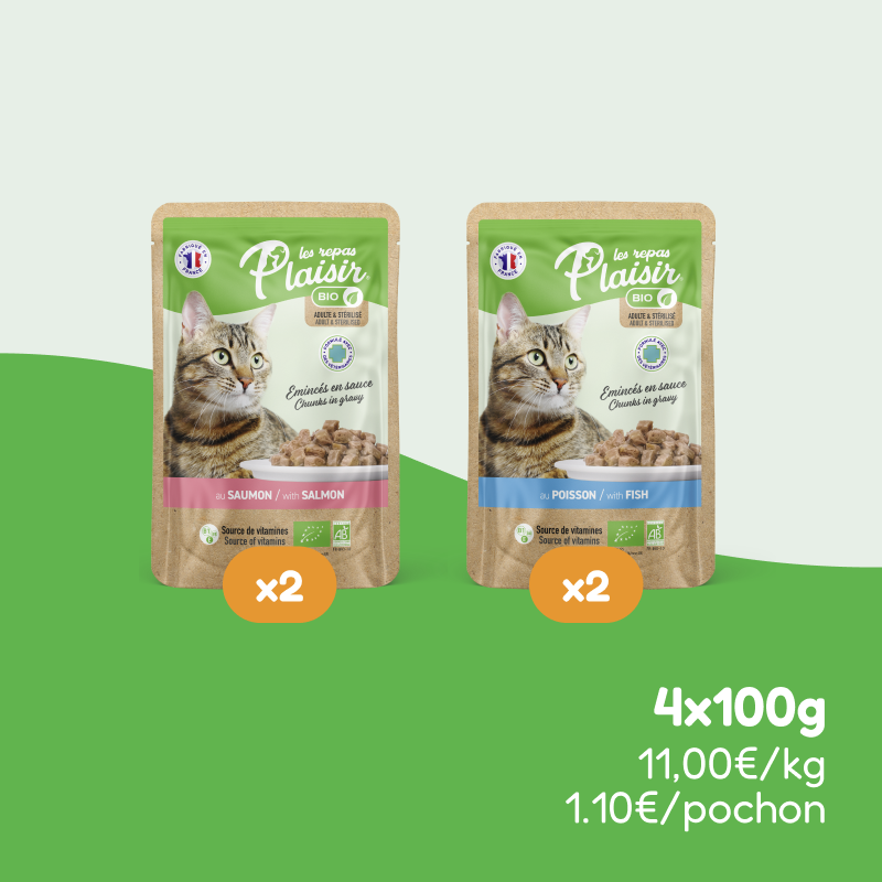 Pack découverte - émincés BIO poisson et saumon en sauce (chat adulte et stérilisé)