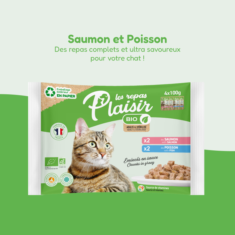 Pack découverte - émincés BIO poisson et saumon en sauce (chat adulte et stérilisé)