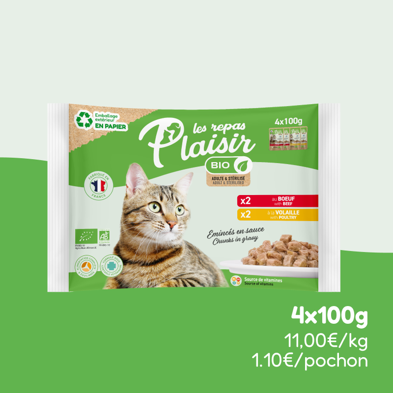 Pack découverte - émincés BIO volaille et bœuf en sauce (chat adulte et stérilisé)